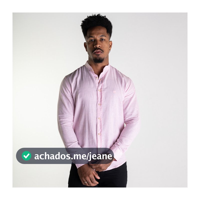Camisa Social Linho Slim Gola Padre Rosa