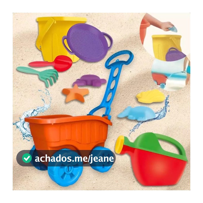 Brinquedo Carriola De Praia Laranja Com Acessórios Infantil Castelinho De Areia Forminhas Baldinho Regador