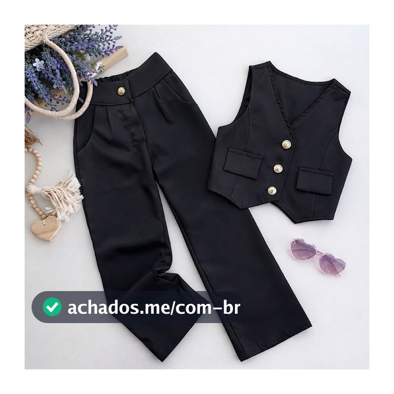 Conjunto Alfaiataria Pantalona 4 ao 16 Anos Luxo Infantil E Juvenil Menina Colete e Calça Pantalona Moda Blogueirinha
