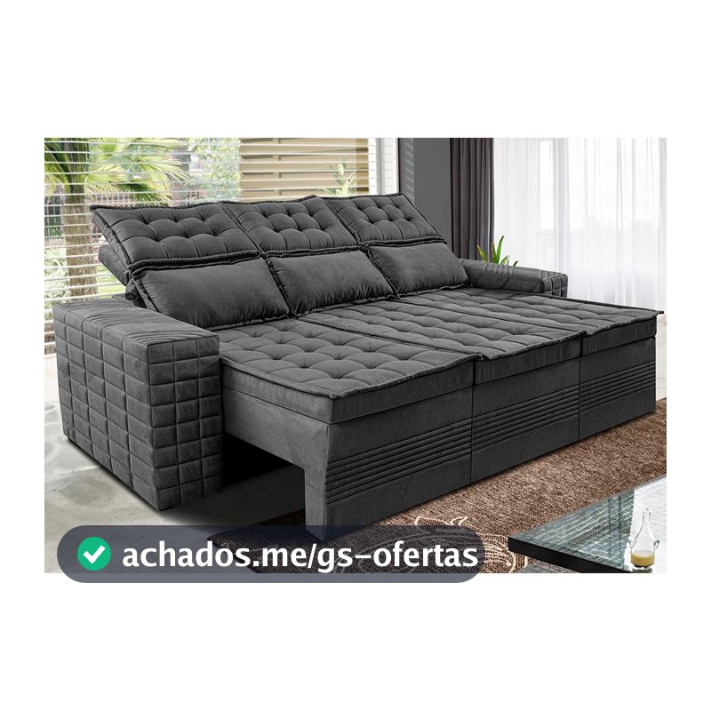 Sofá 3 Lugares Retrátil e Reclinável Cama inBox Senses 2,00m Velusoft Cinza