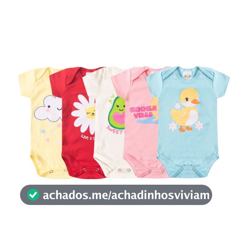 Kit 5 Peças Body Bebê Avulso Menina Verão Manga Curta Sortida Suedine 100% Algodão P ao GG