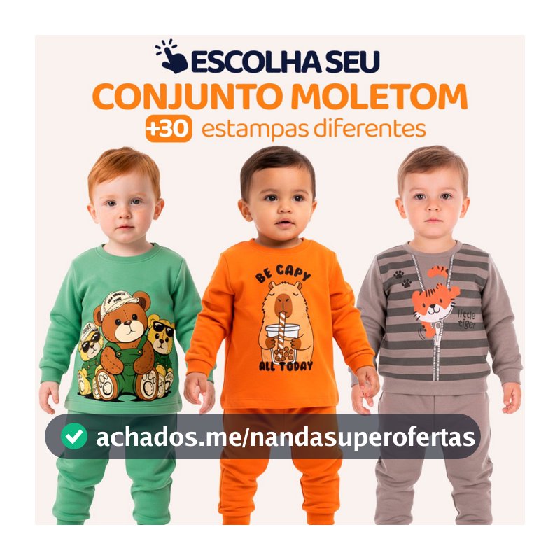 Conjunto Moletom Bebê Menino Neném Blusa e Calça Manga Longa Roupa de Frio Inverno Masculino Agasalho com Estampa L16