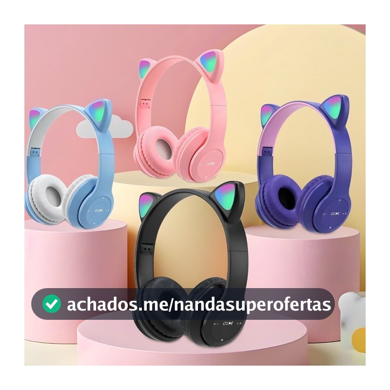 Fones de ouvido de gato com LED sem fio Bluetooth para gatinhos yihan