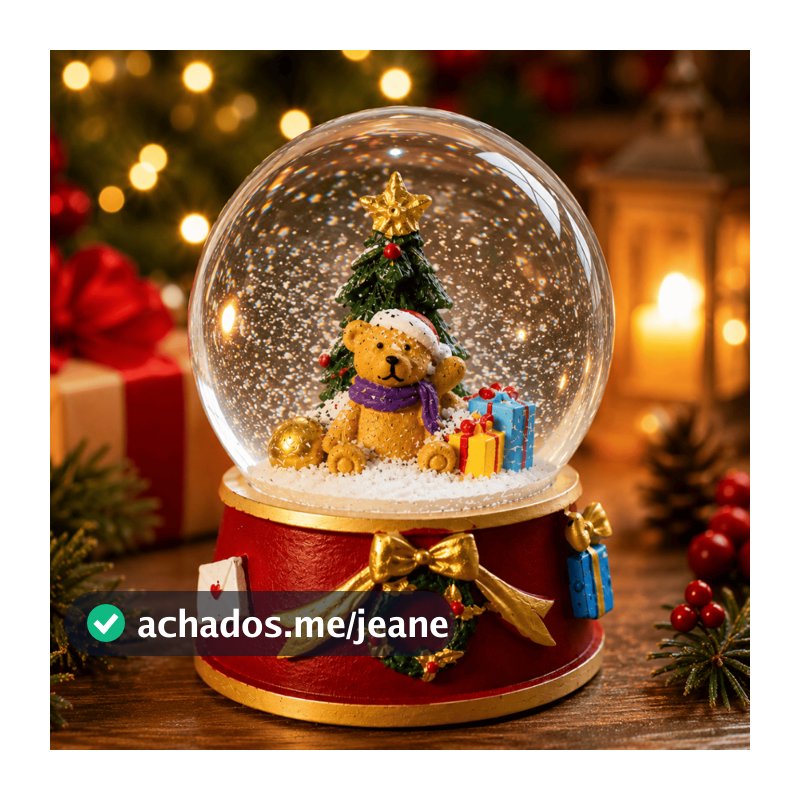 Globo de Neve Natalino Ursinho 8cm Enfeite de Natal Decoração Natalina em Vidro e Poliresina