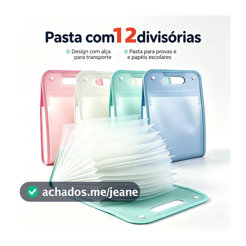 Pasta Organizadora A4 Tipo Acordeão com 12 Divisórias e Prancheta – Ideal para Escritório e Estudos