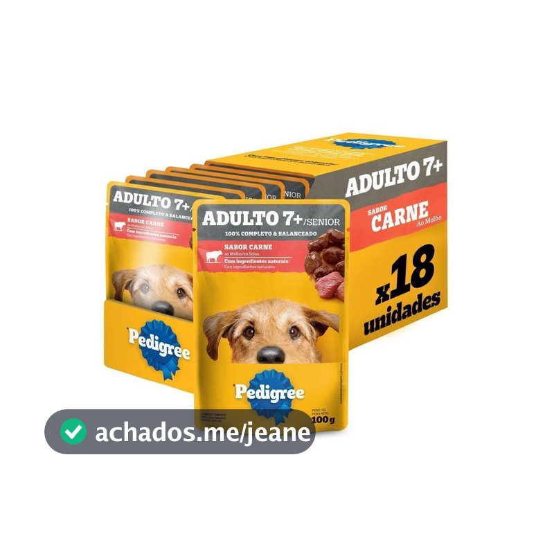 Kit Ração Úmida Carne ao Molho para Cães Adultos Sênior 7 Anos 18 Unidades Pedigree Sachê