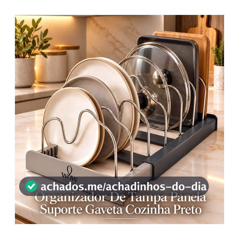 Organizador De Tampa Panela Suporte Gaveta Cozinha Preto