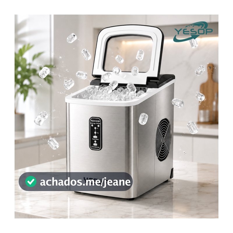 YESOP Máquina De Gelo Turbo Ice Premium 127V Portátil Inox 120W Cozinha Profissional Automático