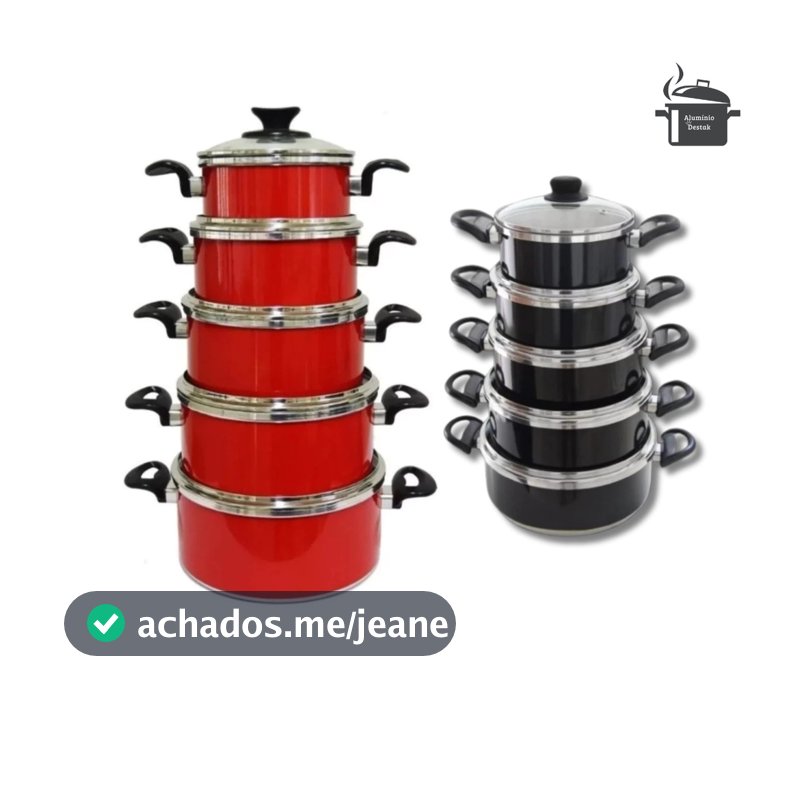 Jogo de Panelas 5 Peças Kit de Panelas - Feito Para Durar Preto e Vermelho