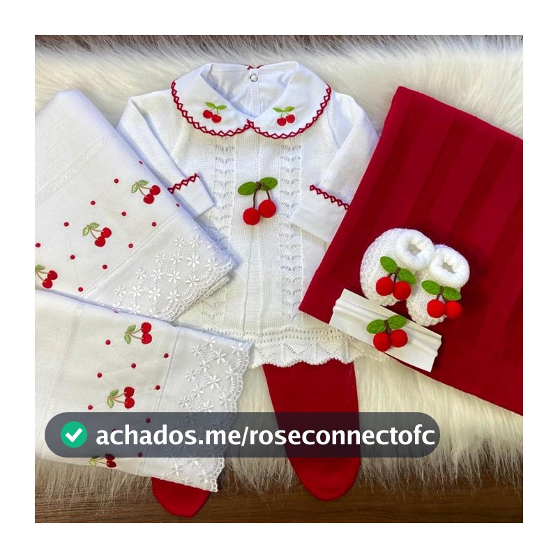 Saída de Maternidade em Tricô Cerejinha (Com ou Sem Fralda)