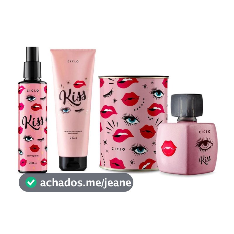 Combo Kit Kiss Perfume Deo Colonia 100ml + Body Splash + Hidratante Feminino Ciclo Cosméticos