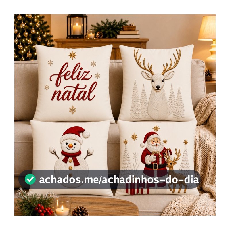 kit Feliz Natal 4 peças capa de almofadas para decoração Natalina