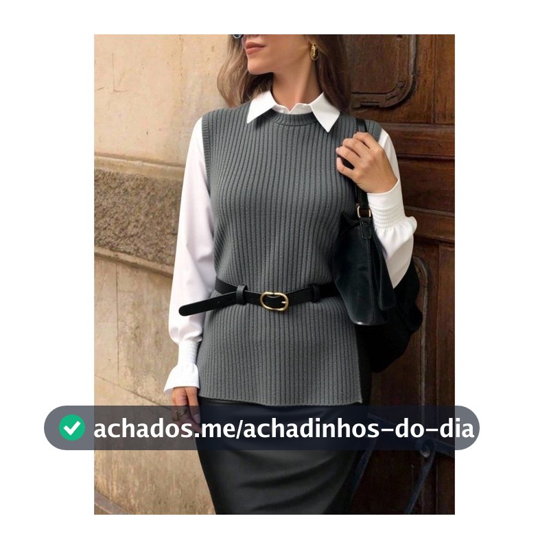 Conjunto Colete em Tricot Com Fenda Lateral e Cinto e Camisa Elegância Moderna e Sofisticada | Outono & Inverno