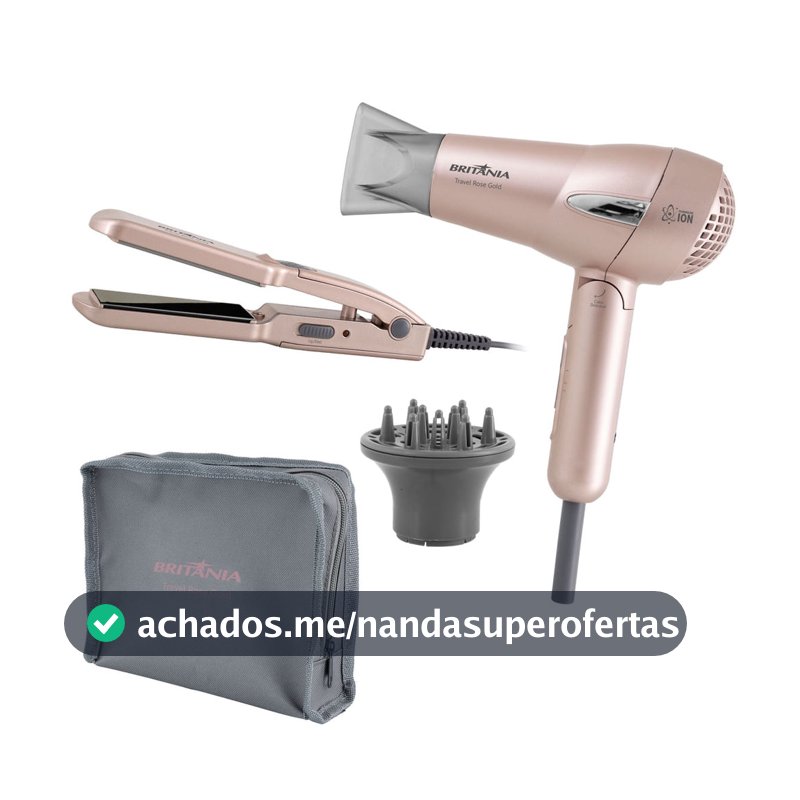 Kit Britânia Travel Rose Gold  - Secador + Prancha
