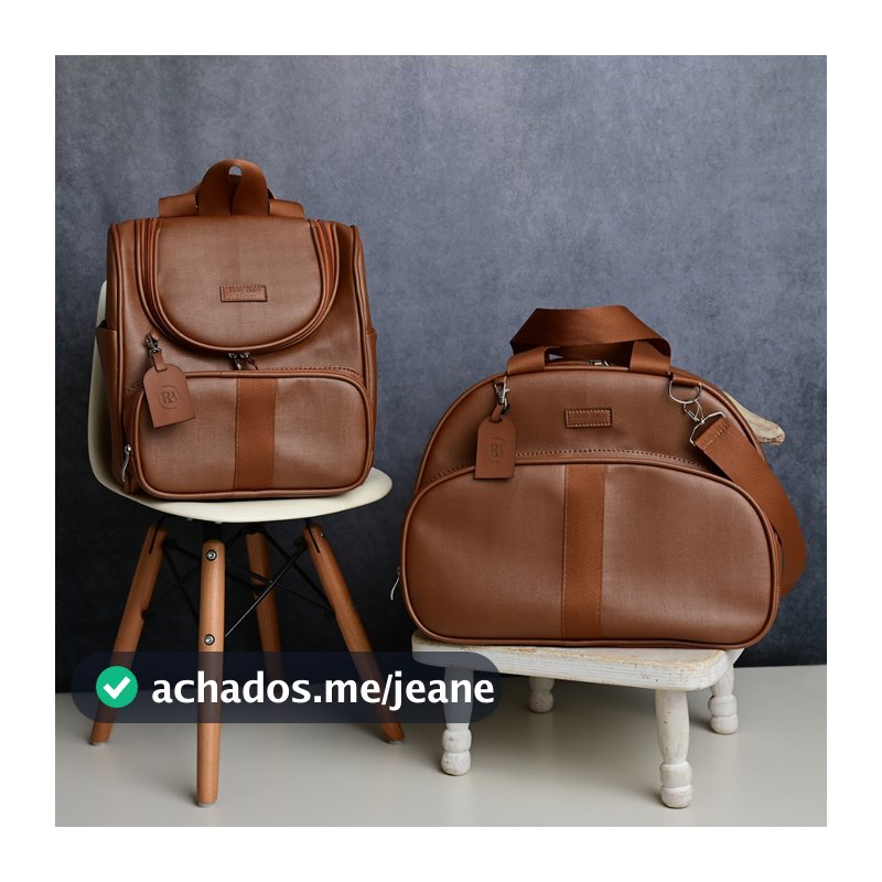 Kit Bolsa Bebê Maternidade Mochila Marrom 2 Em 1 Conjunto 2 Peças Grande Térmica Impermeável Unissex