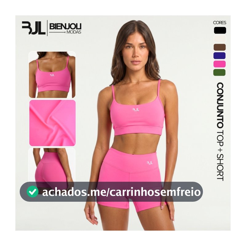 Conjunto Fitness Feminino ZERO TRANSPARÊNCIA Academia Top Alça Fina Padrão Short Básico Liso Treino