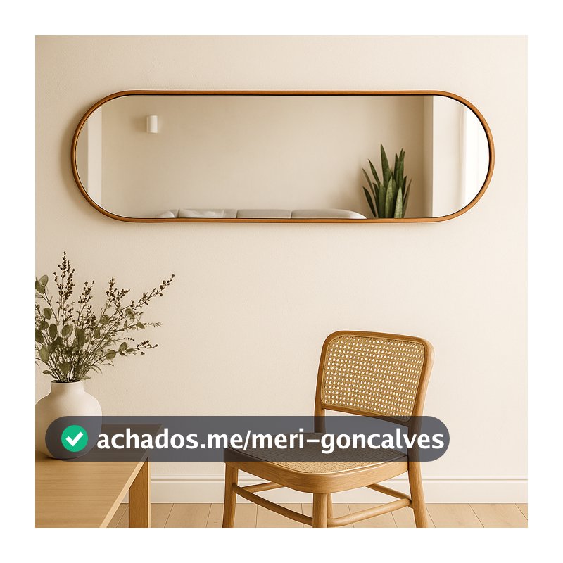 Espelho Decorativo Orgânico Vertical e Horizontal 110x30 cm com Alça em Couro