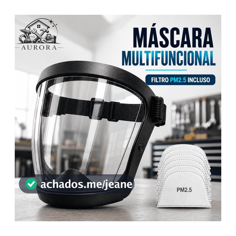 Máscara de Proteção Facial Completa Transparente Anti Poeira com Óculos e 10 Filtros
