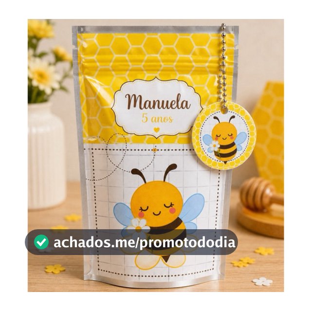 350 Saquinhos Ziplock Abelhinha Personalizado 10x15cm | Lembrancinha para Festa Infantil/ Saquinho Ziplock Abelha