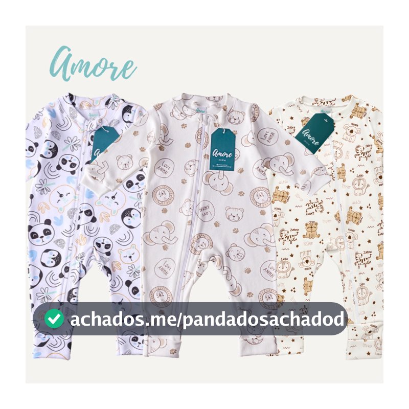 Kit 3 Macacões Bebê Amore Vira Pé Zíper Mais Vendidos Menino 100% Algodão