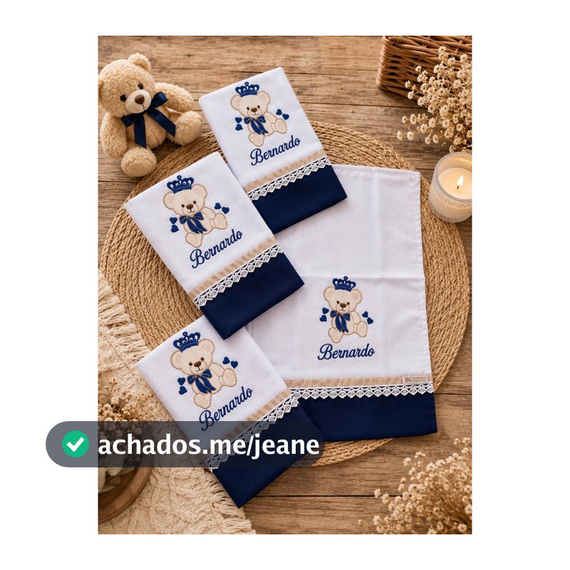 Fralda de Boca Bordada Personalizada Nome do Bebê Kit com 4 Peças