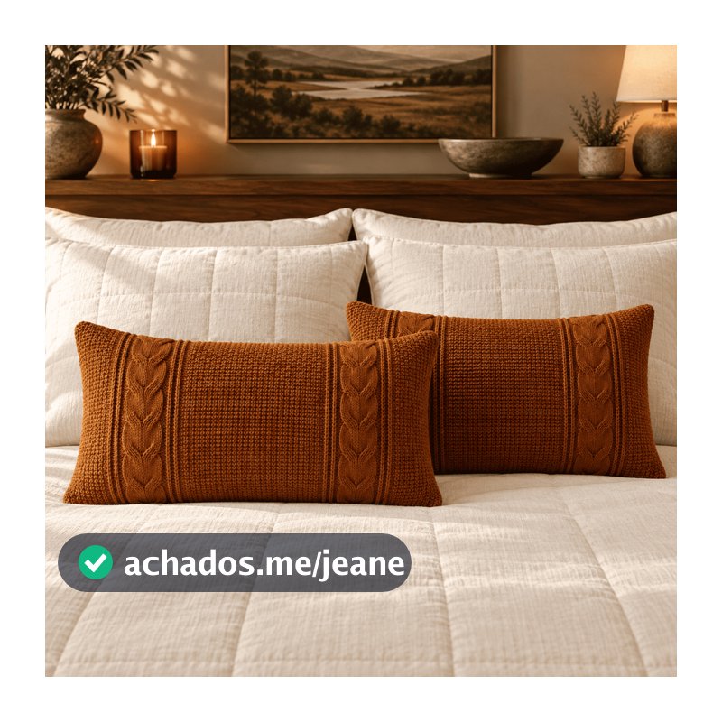 Kit 2 Capas de Almofadas Trança Lateral 30x50cm Tricot Premium com Zíper Sofá Cama