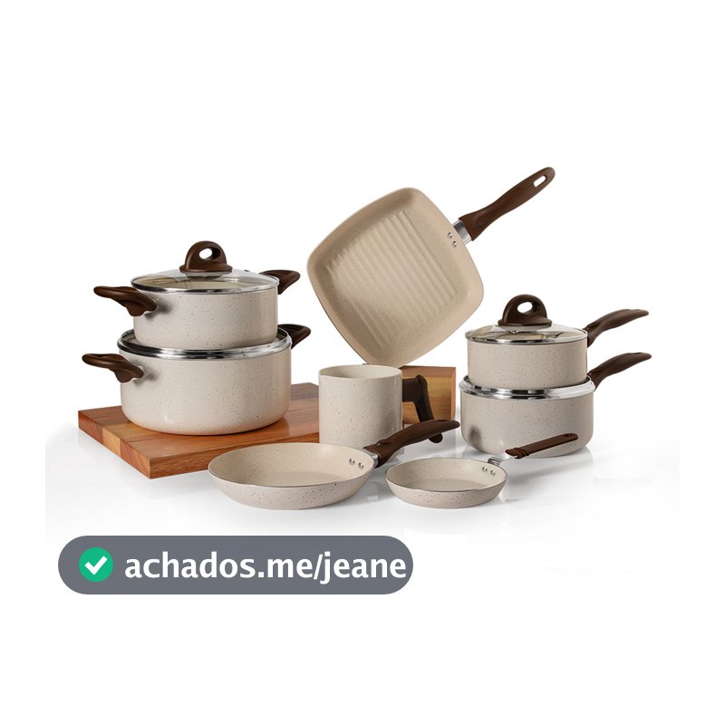 Jogo de Panelas Ceramik 8 Peças com Antiaderente Revestimento Cerâmico Nível A INMETRO PFOA Free com Bistequeira Grill