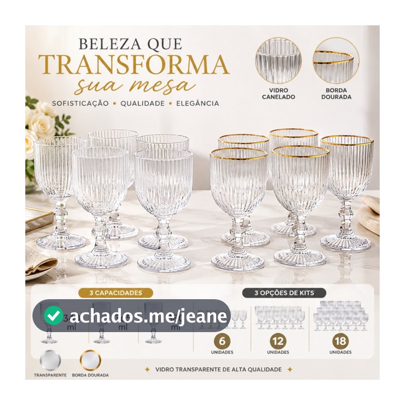 Jogo Taça de Vidro Grossa Até 12 Unidades Sofia Grafiato 380 ML Sofisticada e Elegante