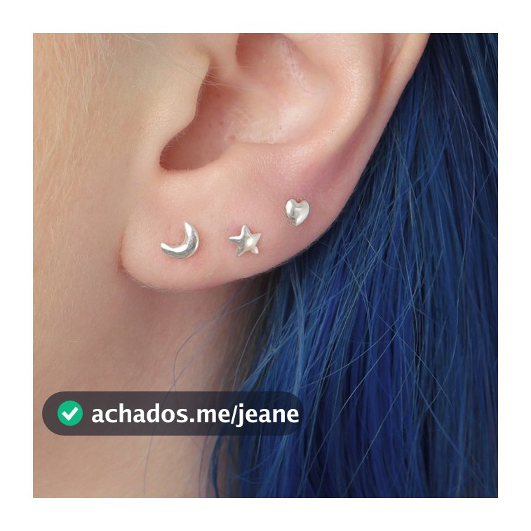 Brinco Lua Coração e Estrela Prata 950