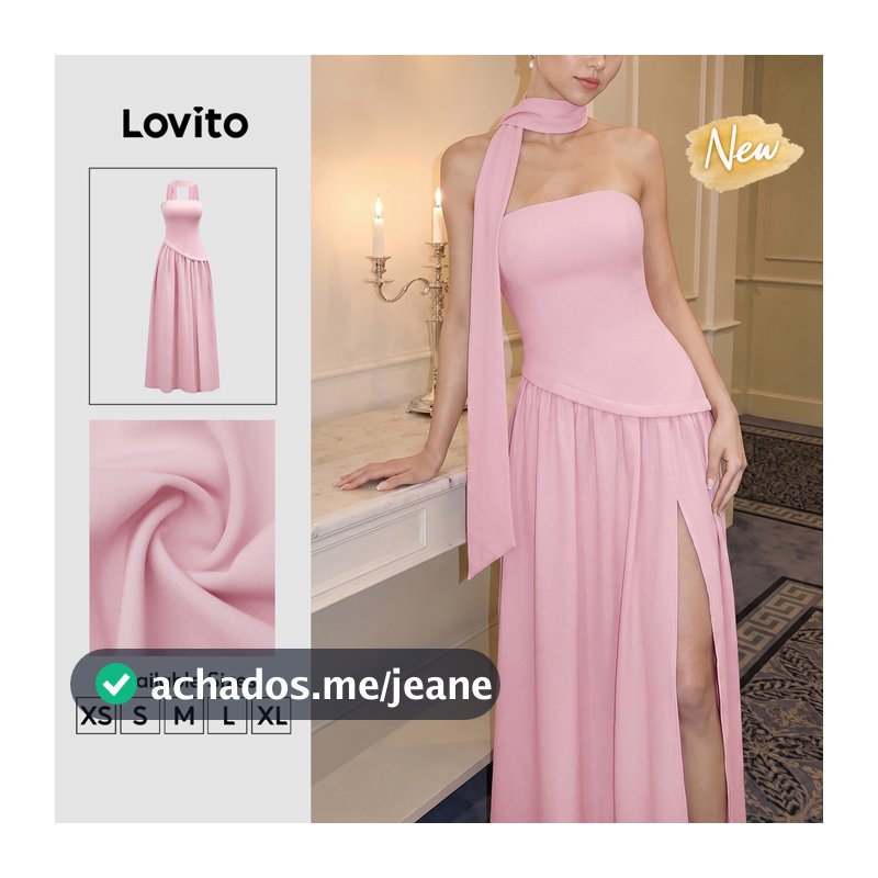 Lovito Vestido Feminino Rosa Ombro a Mostrar Costura Drapeada e Assimétrica Modelo Longo Primavera Verão Traje de Trabalho DRT204P1D074