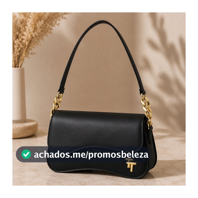 Bolsa Feminina Baguete Premium Detalhe Corrente Dourada Ombro Mão Tiracolo Moda