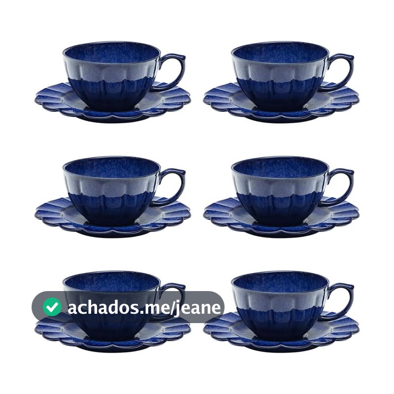 Conjunto de Xícara de Chá com Pires 06 Peças Flora Amor-Perfeito Oxford