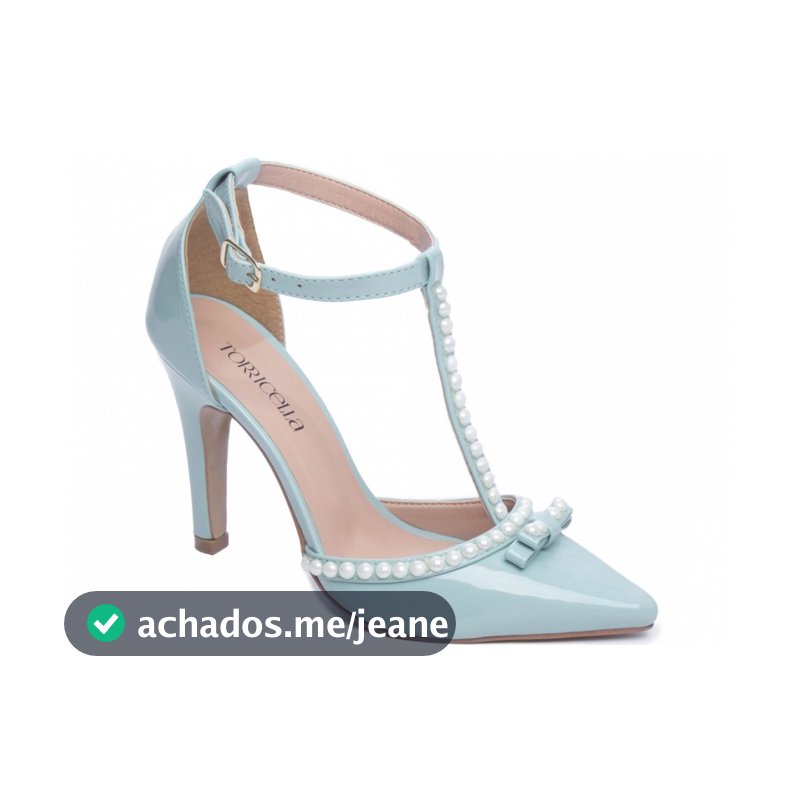 Sapato Scarpin Salto Alto Ajuste Fivela  Bico Fino Verniz Azul