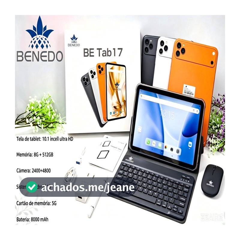 Tablet BE TAB 17 10.1 Android 15 8000mah Wifi com chip, Teclado+Mouse 8GB+512GB Câmera Bluetooth