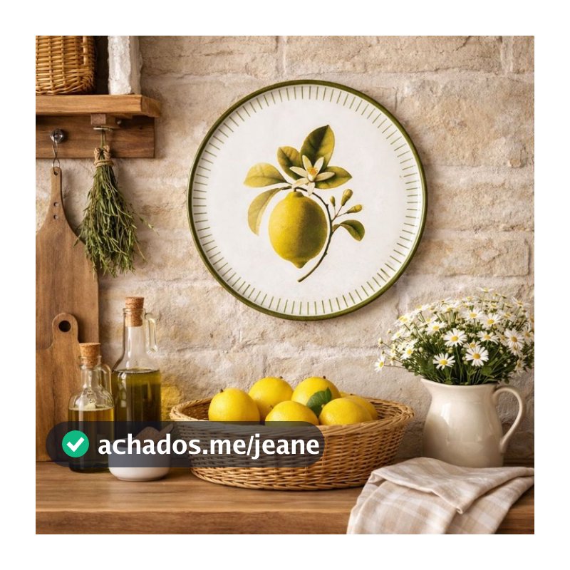 Prato Parede Decorativo Limão Siciliano  com Suporte Cerâmica Pintura Não Sai Tamanho 21.5cm