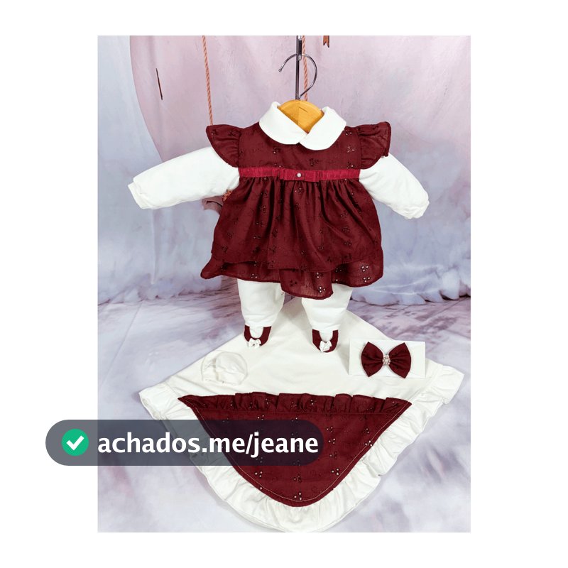 Kit Saída De Maternidade Menina Vestido 5 Peças Laise Bordo Vinho