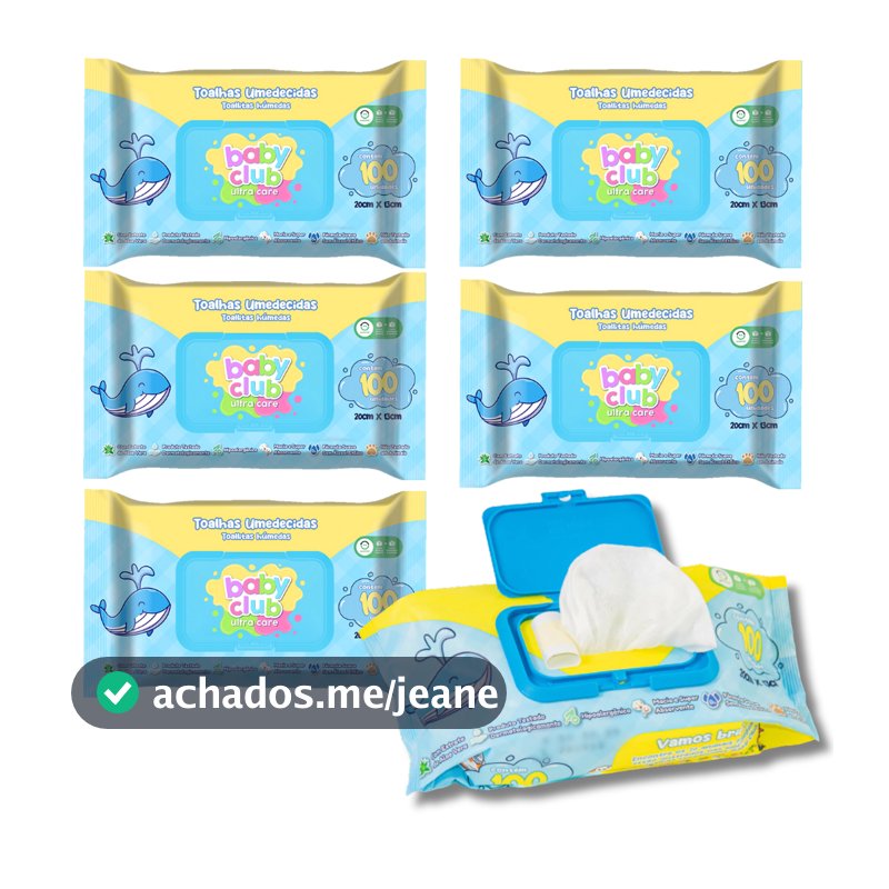 KIT 6 Toalha Umedecida Baby Club c/100 Folhas Lenço Umedecido Lencinho