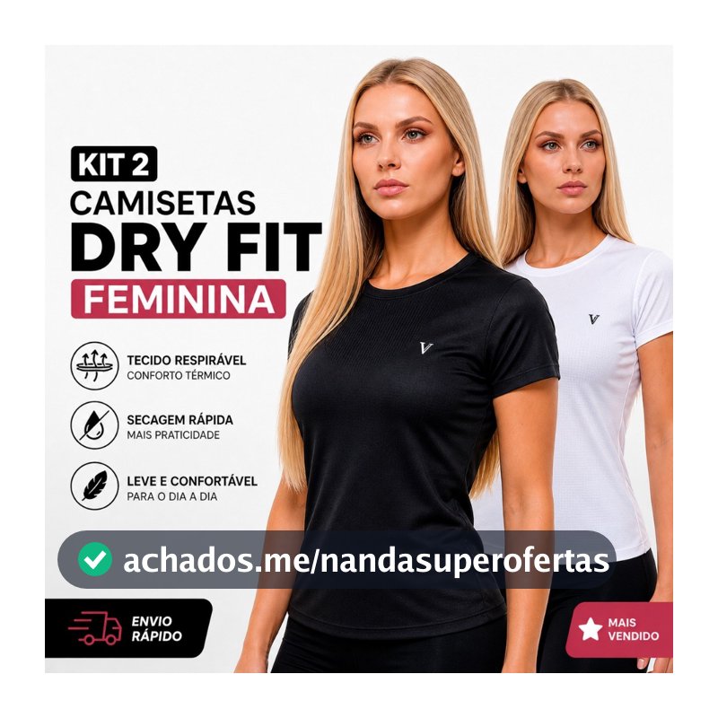 Kit 2 Camiseta Dry Fit Feminina Original Respirável Confortável Para Treinos Academia