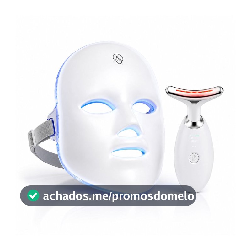 Máscara LED 7 Cores Fototerapia 90 LEDs Com Massageador Facial LED Vibratório para Rosto e Pescoço, Sem Fio USB