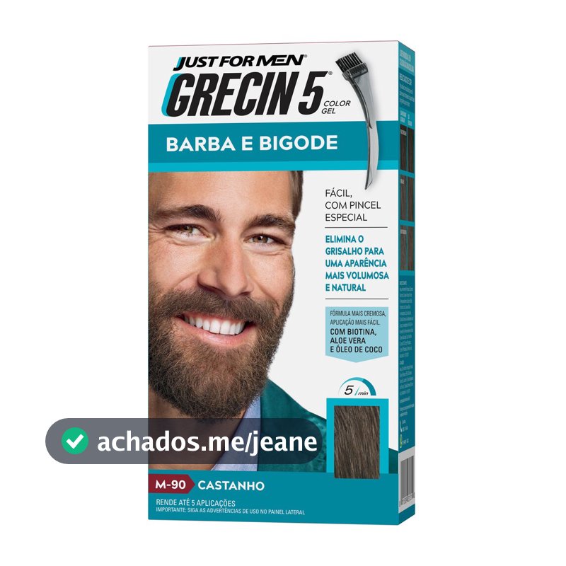Grecin 5 Color Gel Barba e Bigode Castanho M-90 28g - Cobre os fios grisalhos em 5 minutos. Aparência natural e volumosa