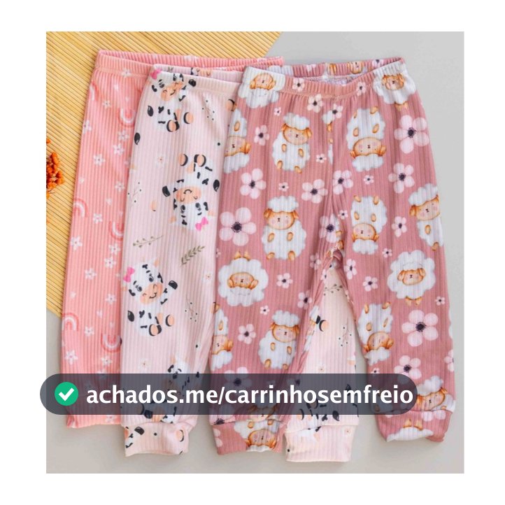 Kit 3 Calça Bebê Infantil Menina Canelada e Estampas Variadas