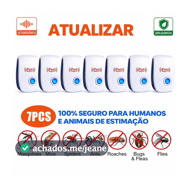 7 Unidades Repelente Eletrônico Ultrassônico Mosca Pernilongos Baratas Morcegos repele e Espanta Ratos bivolt