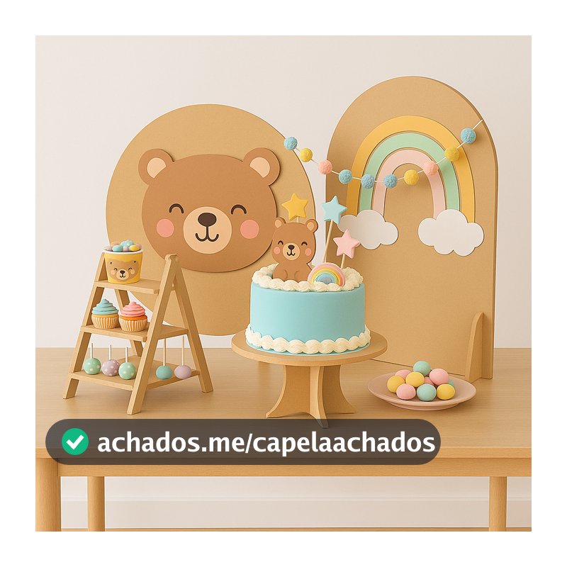 Kit Mini Festa MDF Painel Redondo + Arco + Mesa + Escada Decoração Mini Table Infantil Completo Fest