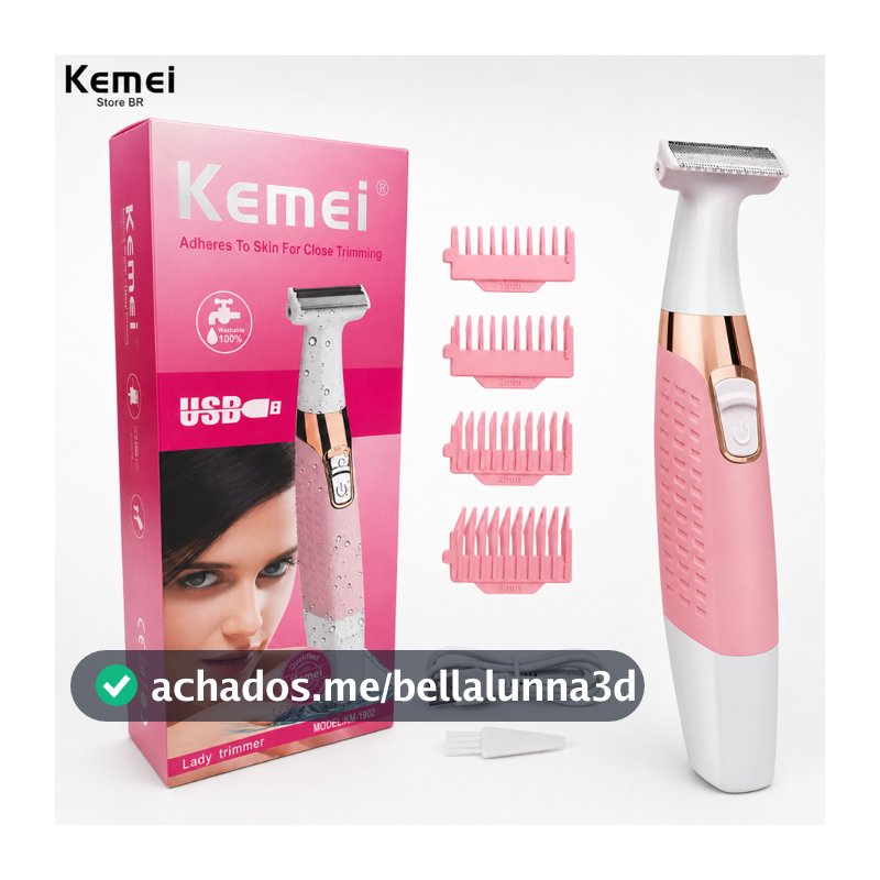 Aparador de Pelos Feminino Kemei KM 1900 3W Recarregável, Lavável e Resistente à Água Sem Fio Portátil Bivolt