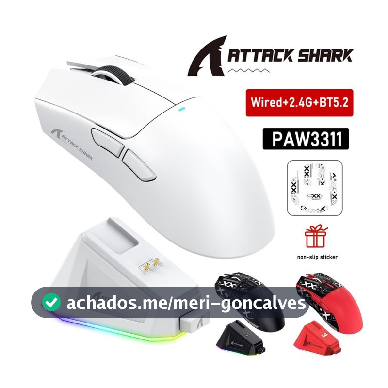 Ataque SHARK X11 PAW3311 Mouse Sem Fio Tri-Mode 2.4 Ghz/Com/Bluetooth Touch Base De Carregamento Magnética Para Jogos Ul
