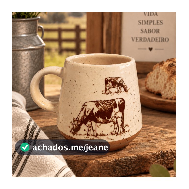 Caneca Cerâmica Bicolor Estilo Fazenda Vaca 300 ml