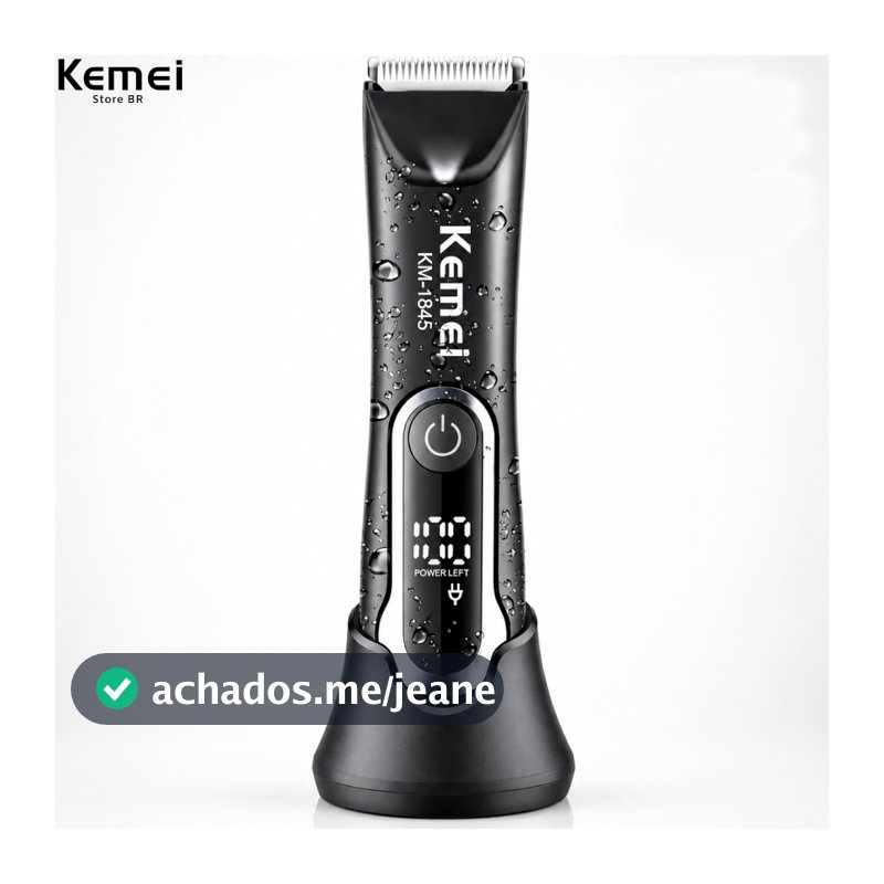Kemei- 1845 máquina de cortar cabelo recarregável por USB sem fio, com base elétrica Display digital