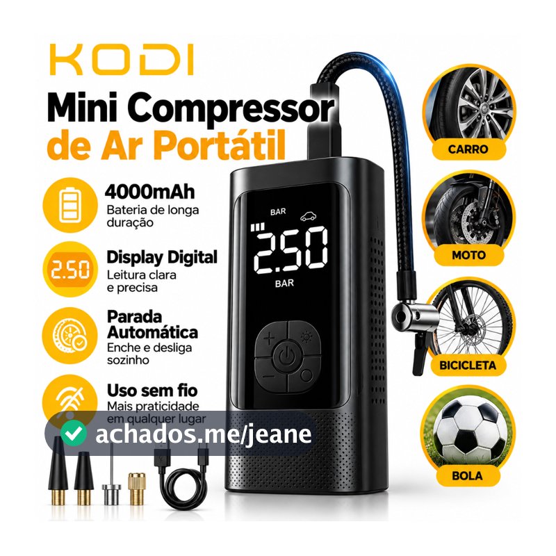 Mini Compressor de Ar Portátil M6 Digital para Pneu de Carro Moto Bicicleta Inflador Elétrico