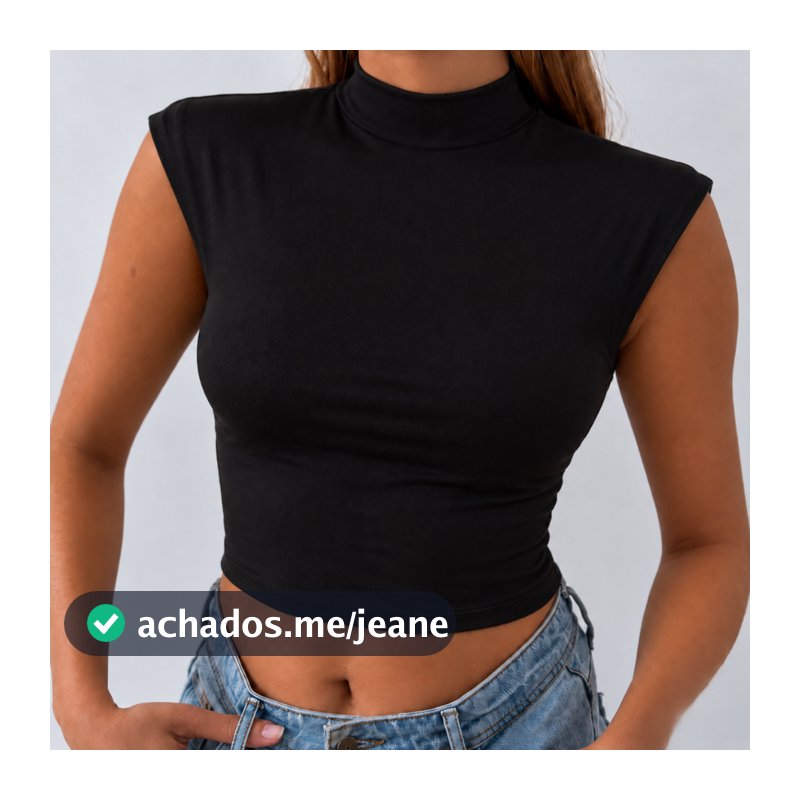 Cropped Feminino Gola Alta Manga Curta Suplex Premium Blusinha Básica Casual Elegante Moda Feminina moda gringa chique
