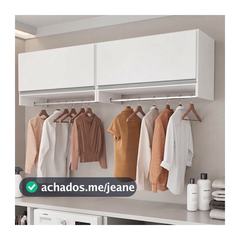 Kit 02 Armários Multiuso Aéreo Cabideiro Grécia L03 Branco - Lyam Decor
